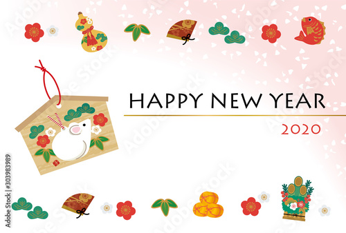 年賀状 ねずみ年 絵馬 デザイン Stock Vector Adobe Stock
