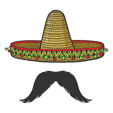 Mexican Sombrero Hat And Musta...