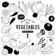 オシャレな手描き野菜セット01/ライン画