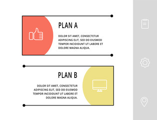 Vector infographic template with rectangles. Business data visualization with 2 options and marketing icons. Two steps for content, process, timeline, web, marketing, presentation, graph, diagrams