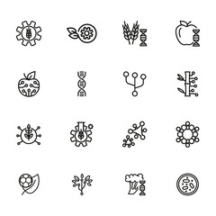 Poster - Agricultural technologies line icon set. Set of line icons on white background. Biotechnology concept. DNA structure, appe, chemistry. Vector illustration can be used for topics like science, biology