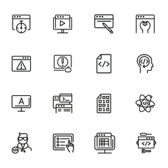 Poster - backend developing line icon set. set of line icons on white background. technology concept. program