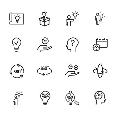 Sticker - Business idea line icon set. Set of line icons on white background. Business concept. Idea, lamp, box, person. Vector illustration can be used for topics like business, study, education, career