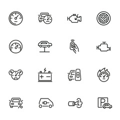 Poster - Car technology line icon set. Wheel, remote key, electric engine. Technology concept. Can be used for topics like electric car, service, car industry