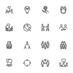 Poster - Cooperation icon set. Line icons collection on white background. Collaboration, achievement, teamwork. Company concept. Can be used for topics like business, marketing strategy, staff