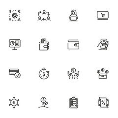 Sticker - Finance management line icon set. Conversion, financial analytics, wallet, credit card. Business concept. Can be used for topics like budget, salary, saving, financial payment