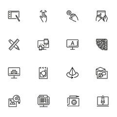 Poster - Front end development icon set. Line icons collection on white background. Palette, gadget, interface. Graphic design concept. Can be used for topics like technology, screen, drawing