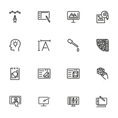 Poster - Graphic design icon set. Line icons collection on white background. Device, drawing, interface. Creativity concept. Can be used for topics like occupation, freelancing, visual art