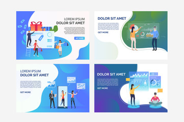 Poster - collection of images with people working virtually via internet. development, teamwork, shopping, co