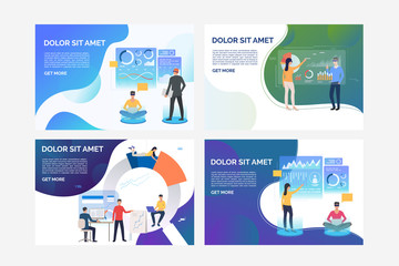 Poster - pack of illustrations with people working virtually. development, optimization, teamwork. flat vecto