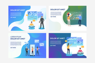Poster - set of illustrations with people working virtually. development, optimization, teamwork. flat vector