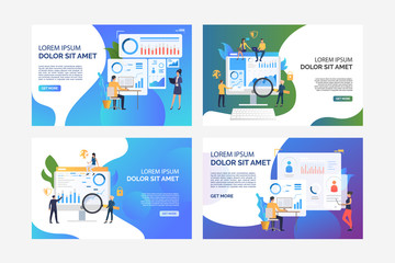 Poster - set of images of people analysing business. security, graph, finance. flat vector. business analysis