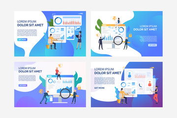 Poster - set of images of people analysing level of security. business, diagram, finance. flat vector. busine