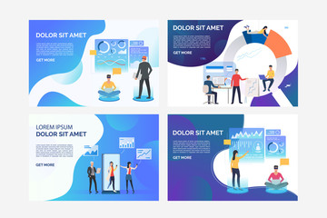 Poster - set of images with people working virtually. development, optimization, teamwork. flat vector. virtu