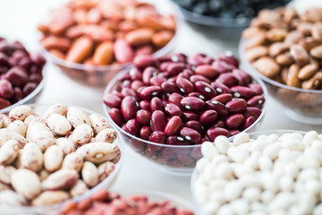 collection set of beans, legumes on bowl on white background