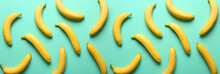 Many Sweet Ripe Bananas On Color Background