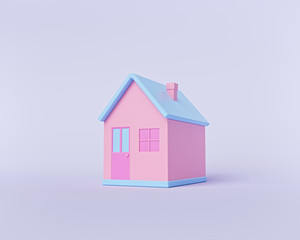 Aufkleber - minimal cute house isolated on pastel background. cartoon style. 3d rendering