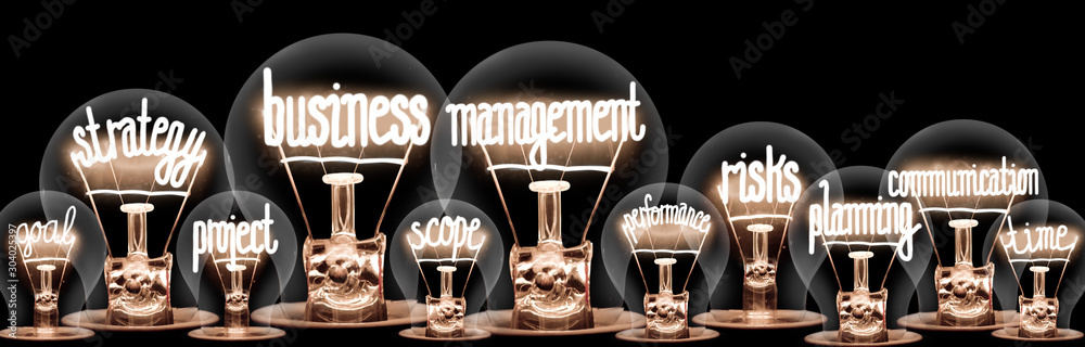 Light Bulbs with Business Management Concept - obrazy, fototapety, plakaty 