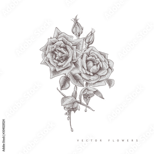 Bouquet with tropical flowers, can be used as greeting card, invitation card ...