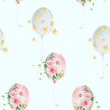 Cute Baby Seamless Pattern With Colorful Ballons With Stars And Flowers