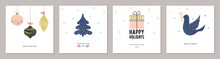 Merry Christmas Greeting Cards. Trendy Square Winter Holidays Art Templates. 
