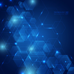 Poster - abstract hexagon pattern with laser light on dark blue background technology futuristic communicatio
