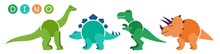 Set Of Cartoon Dinosaurs Characters - T Rex Etc