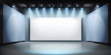 Show In Art Gallery. Projection Screen On Stage. Free Space For Advertising. Vector Illustration.