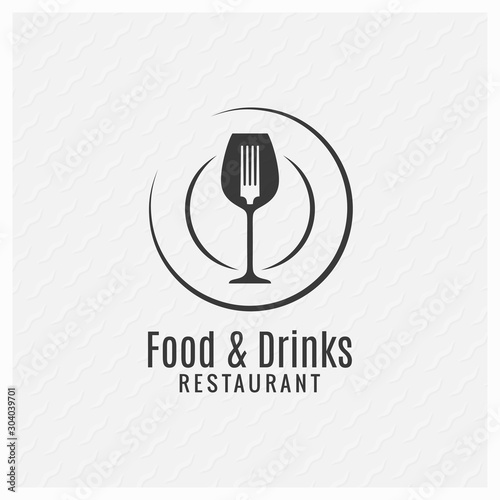 Food and drinks restaurant menu. Plate with fork Tableau sur Toile