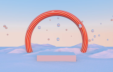 Poster - Abstract 3d composition with geometrical forms for product display. Winter Christmas background.