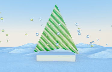 Poster - Abstract 3d composition with geometrical forms for product display. Winter Christmas background.