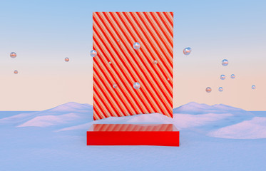 Poster - Abstract 3d composition with geometrical forms for product display. Winter Christmas background.