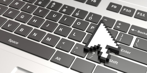 Poster - mouse cursor pointer on a laptop keyboard background. 3d illustration