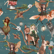 Cute hand drawn fairies with forest animals - wolf, deer, fox and bunny seamless pattern. Woodland watercolor illustration