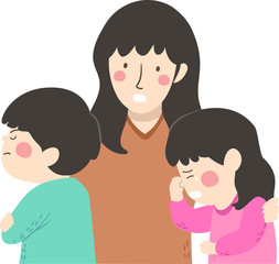 Wall Mural - Kid Siblings Conflict Mother Cry Illustration