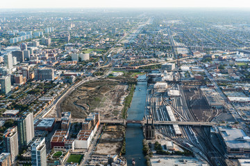 Wall Mural - city skyline aerial night view in Chicago, America