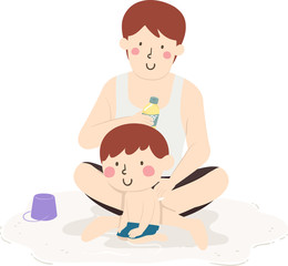 Poster - Kid Boy Dad Apply Sunscreen Illustration