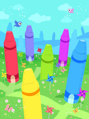 Wall Mural - Crayon Buildings Color World Illustration