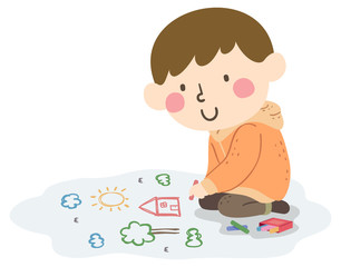 Sticker - Kid Boy Draw Chalk Illustration