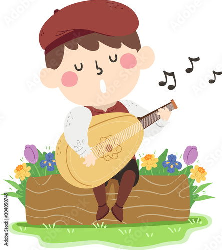 Kid Boy Minstrel Illustration