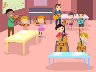 Poster - Stickman Kids Instrument Petting Zoo Room