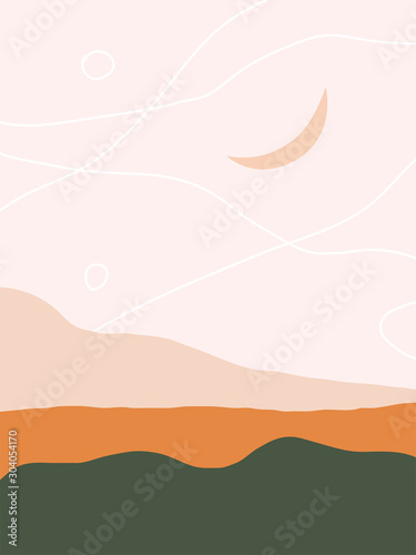 Zdjęcie XXL Narysowany krajobraz ze starym księżycem w formie abstrakcyjnej. Ilustracja wektorowa modny. EPS 10.