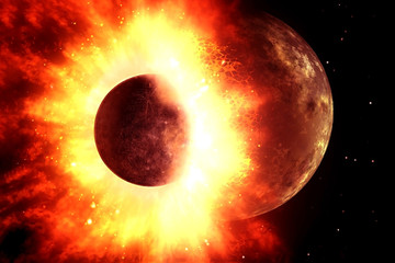 Wall Mural - the collision of two planets in space. elements of this image were furnished by nasa.