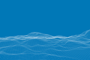 Poster - Polygonal uneven surface. Abstract mountains from a white grid on a blue background. Wireframe landscape. Vector illustration