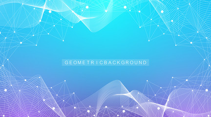 Aufkleber - Geometric abstract background with connected line and dots. Network and connection background for your presentation. Graphic polygonal background. Wave flow. Scientific vector illustration.