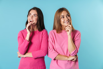 Poster - Photo of lovely caucasian women looking aside and smiling