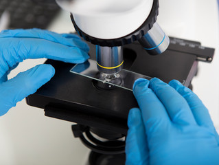 Poster - Close up of woman making analysis with microscope
