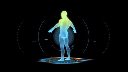 Transparent video animation of Human body scan rotation futuristic holographic 3d HD 4k UHD Alpha Channel footage