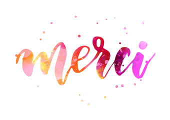 Wall Mural - merci watercolor lettering
