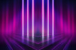 © Laura Сrazy - Empty dark abstract background. Background of an empty show scene. Glow of neon lights on an empty stage.